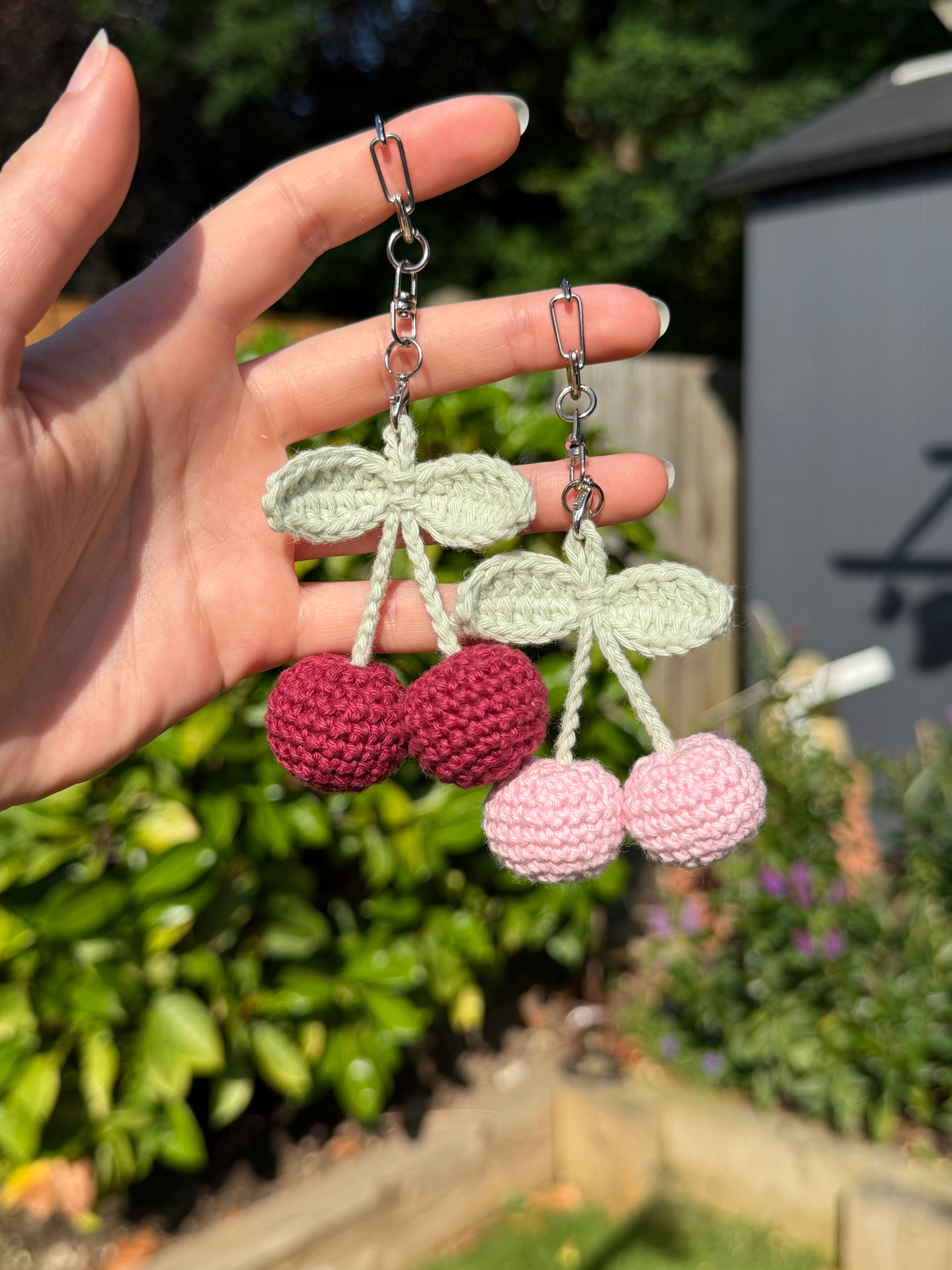 Crochet Cherry Charm Keyring