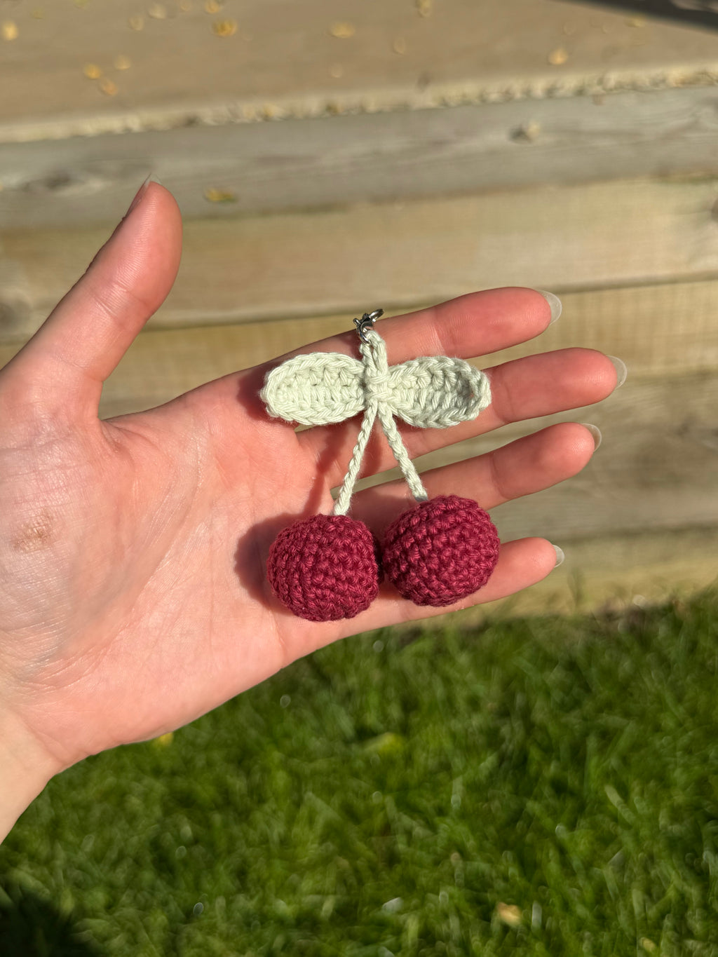 Crochet Cherry Charm Keyring