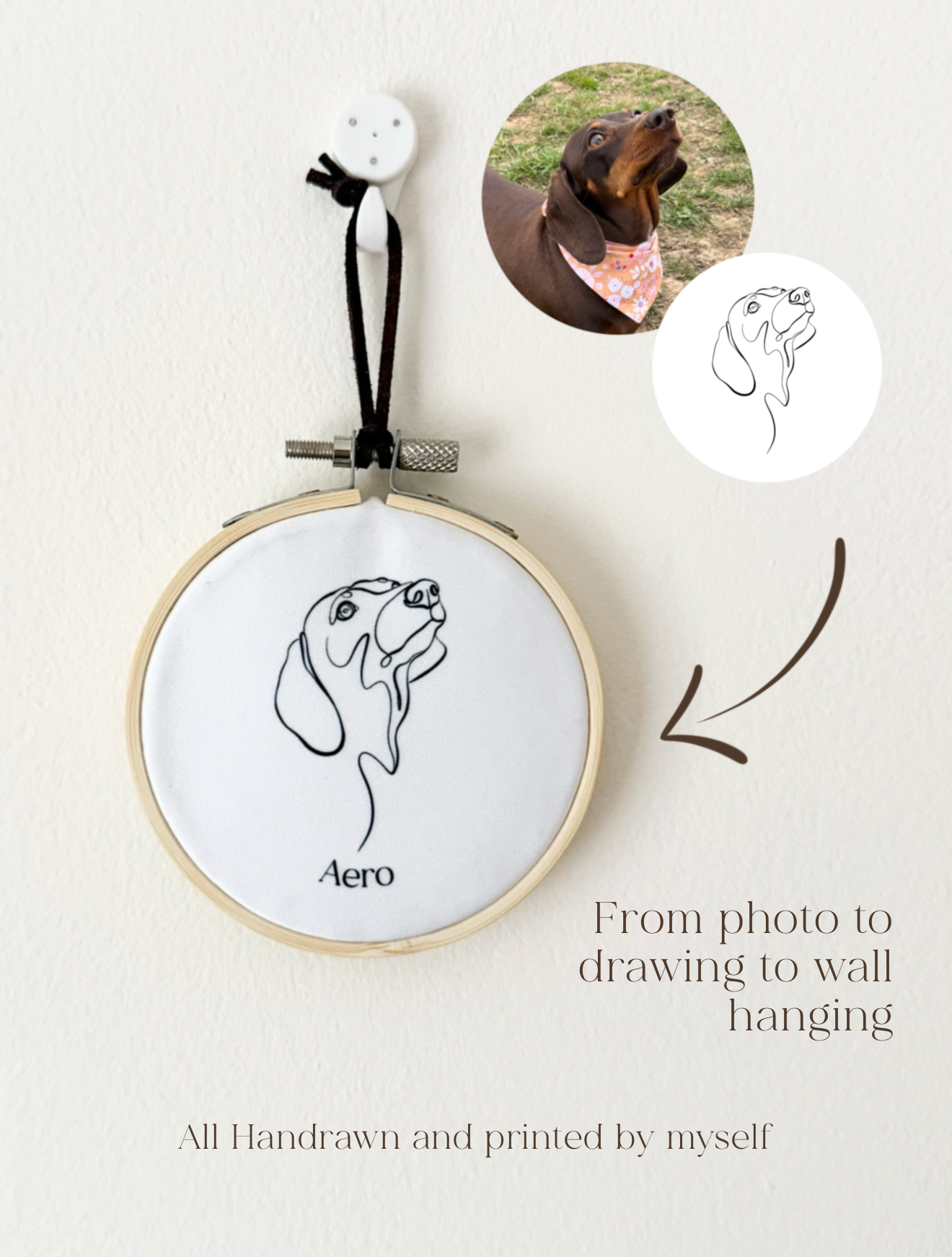 Mini Custom Pet Illustration Hoop | Minimalist Wall Art