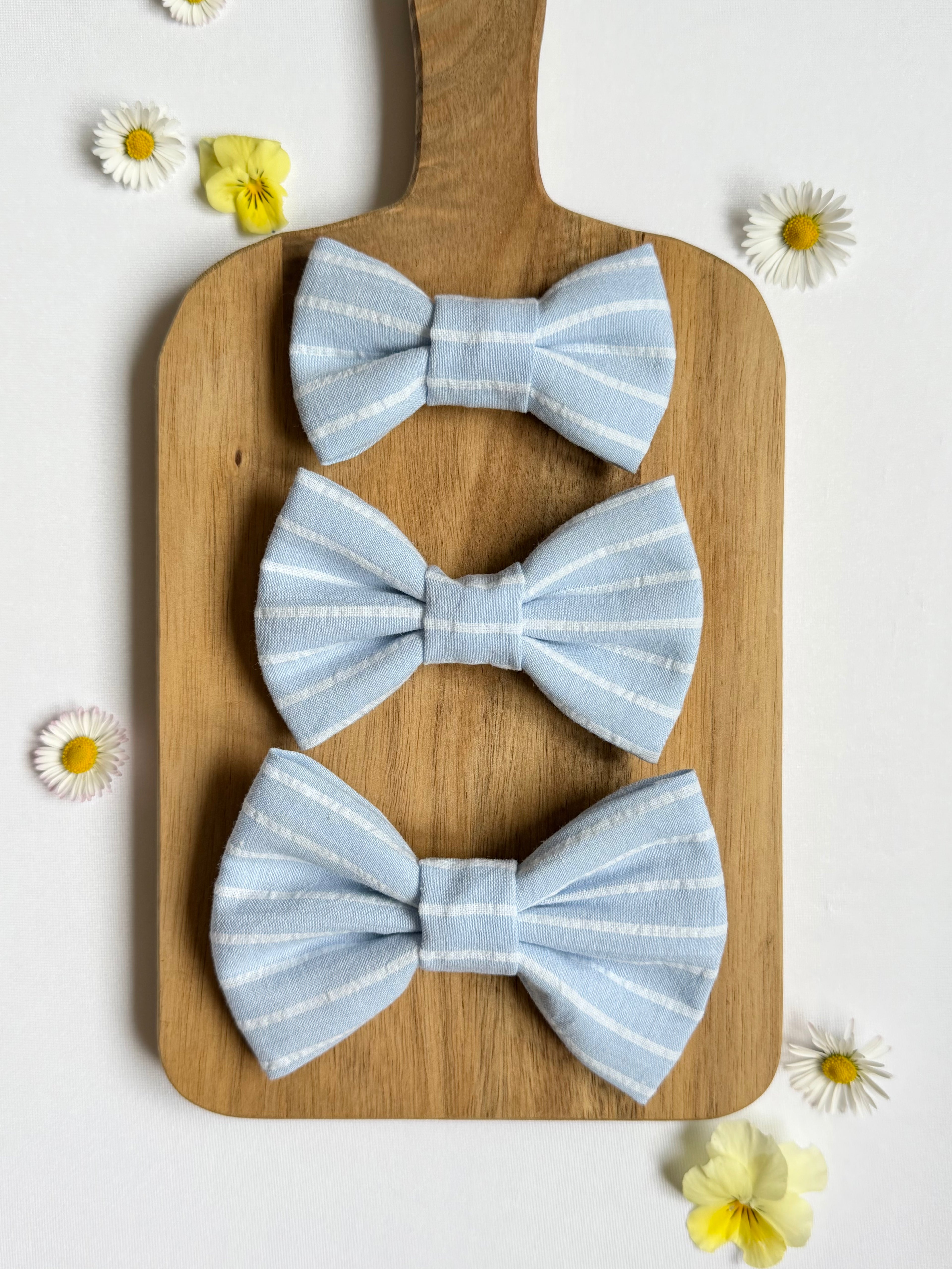 Sky Blue Striped Dog Bow