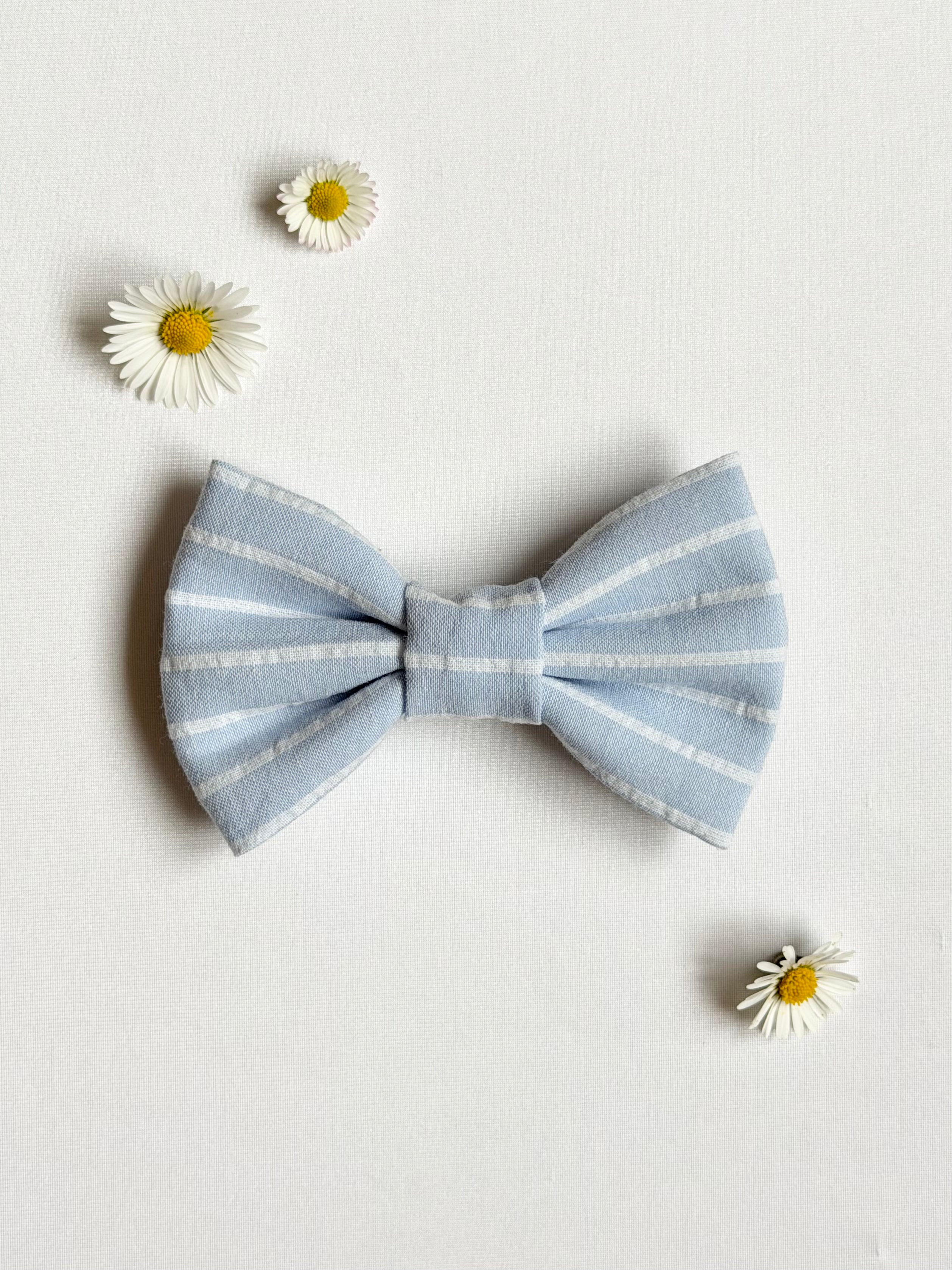 Sky Blue Striped Dog Bow