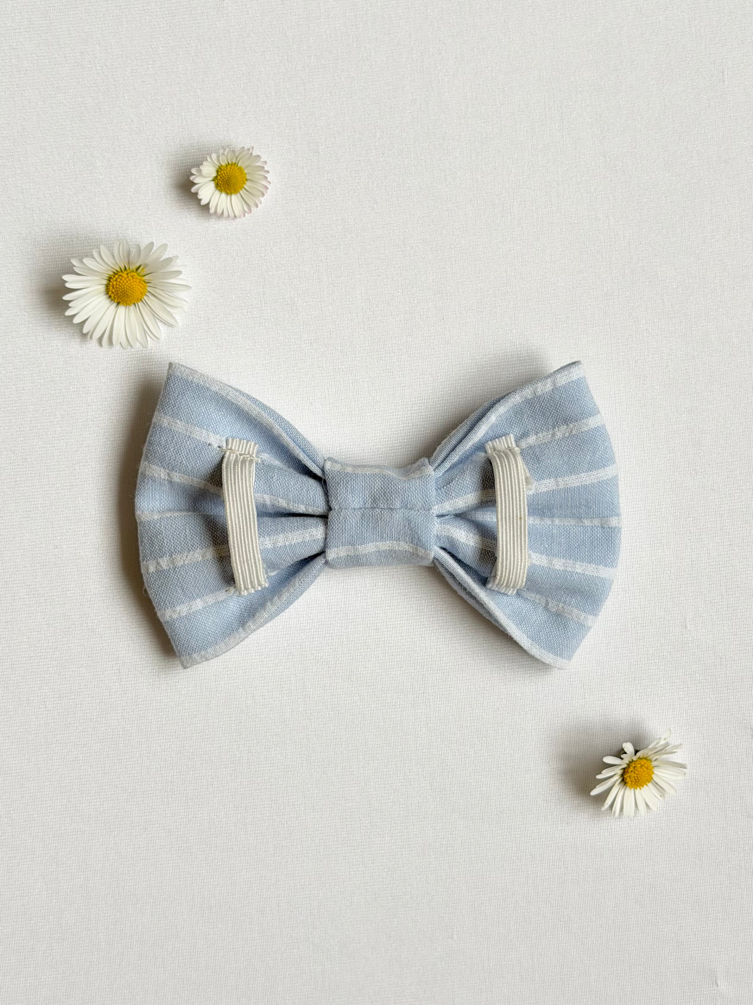 Sky Blue Striped Dog Bow