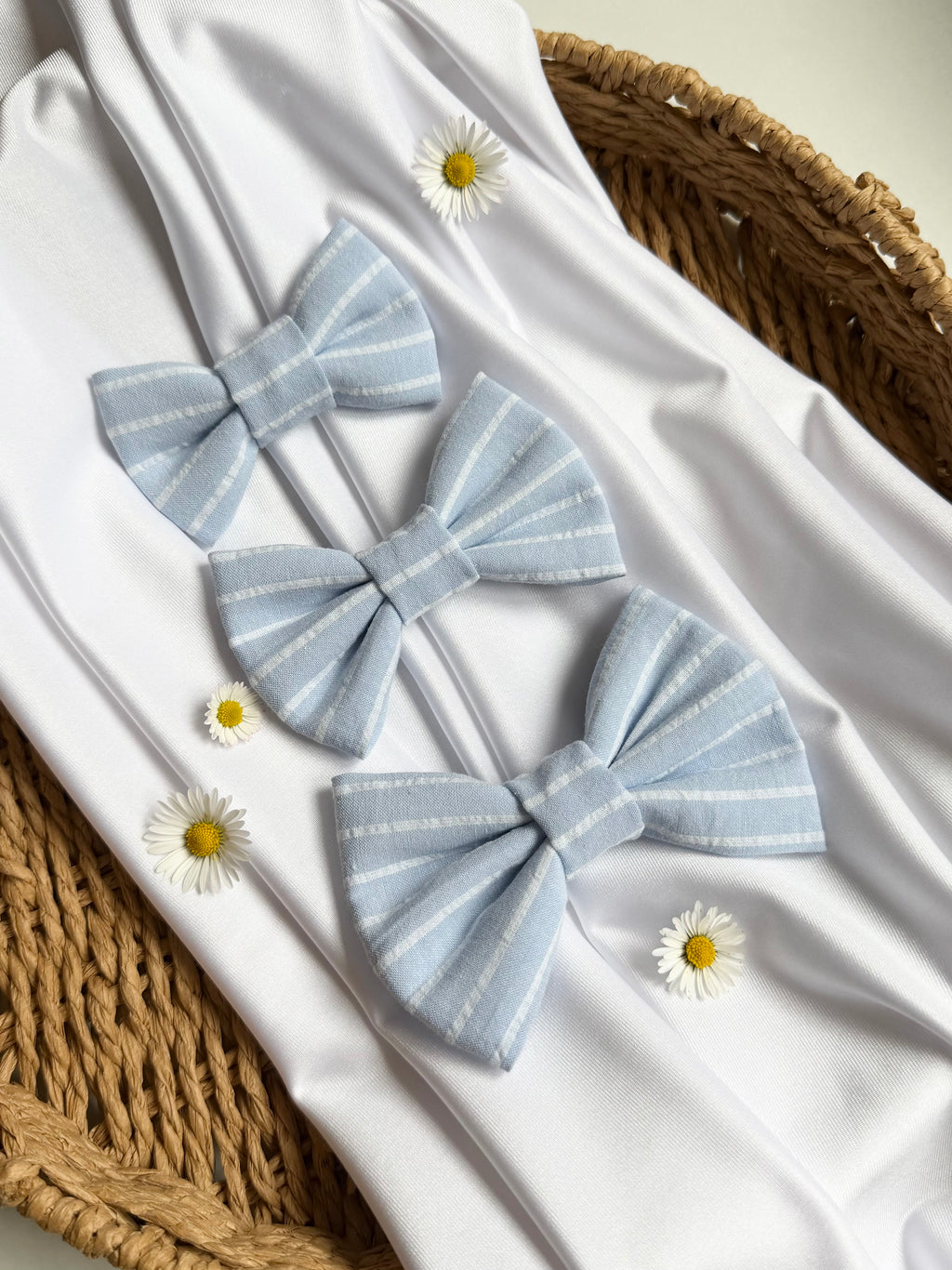 Sky Blue Striped Dog Bow