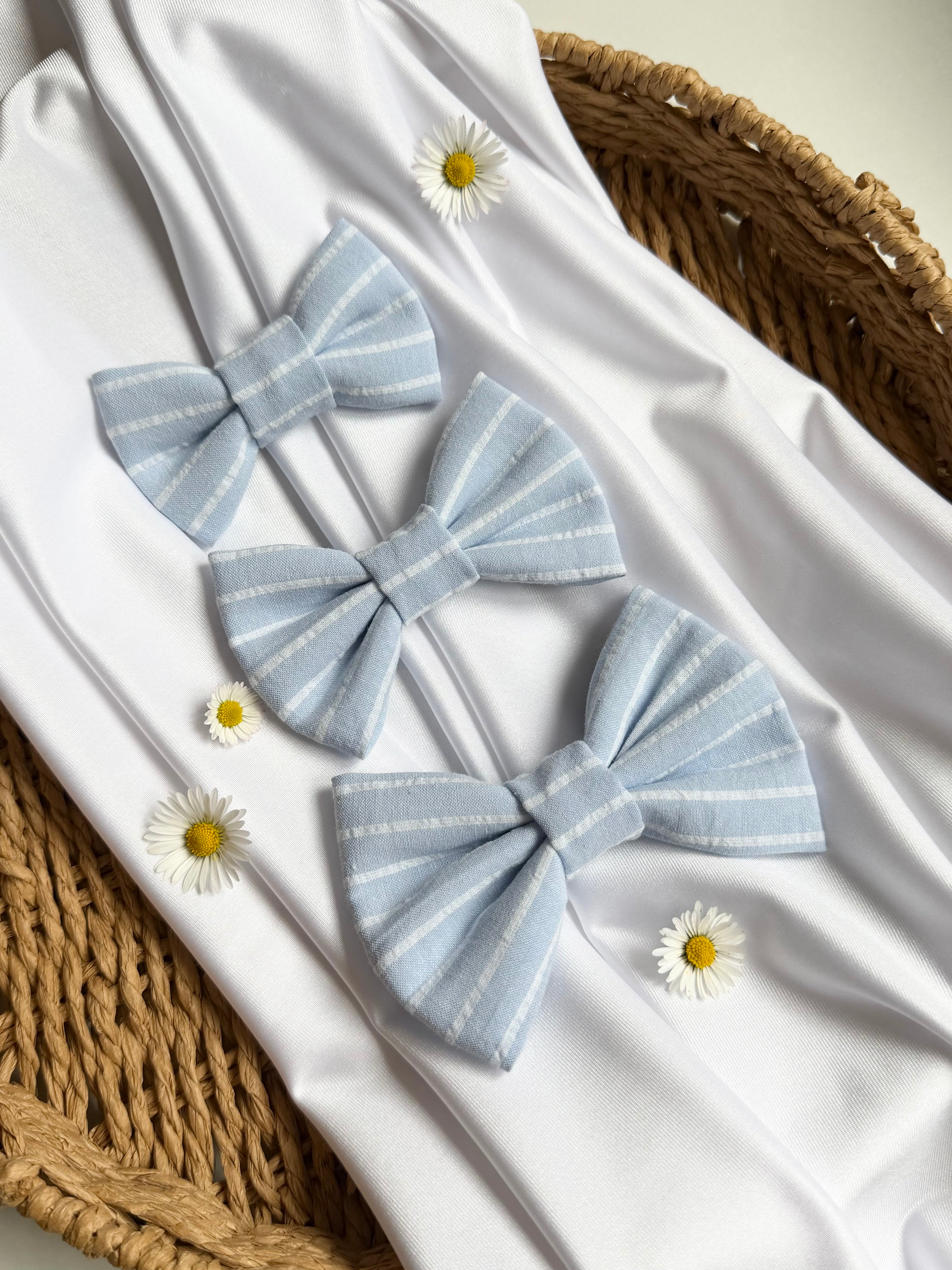 Sky Blue Striped Dog Bow