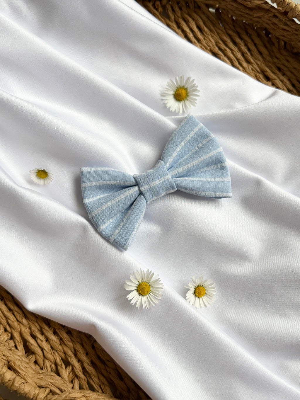 Sky Blue Striped Dog Bow