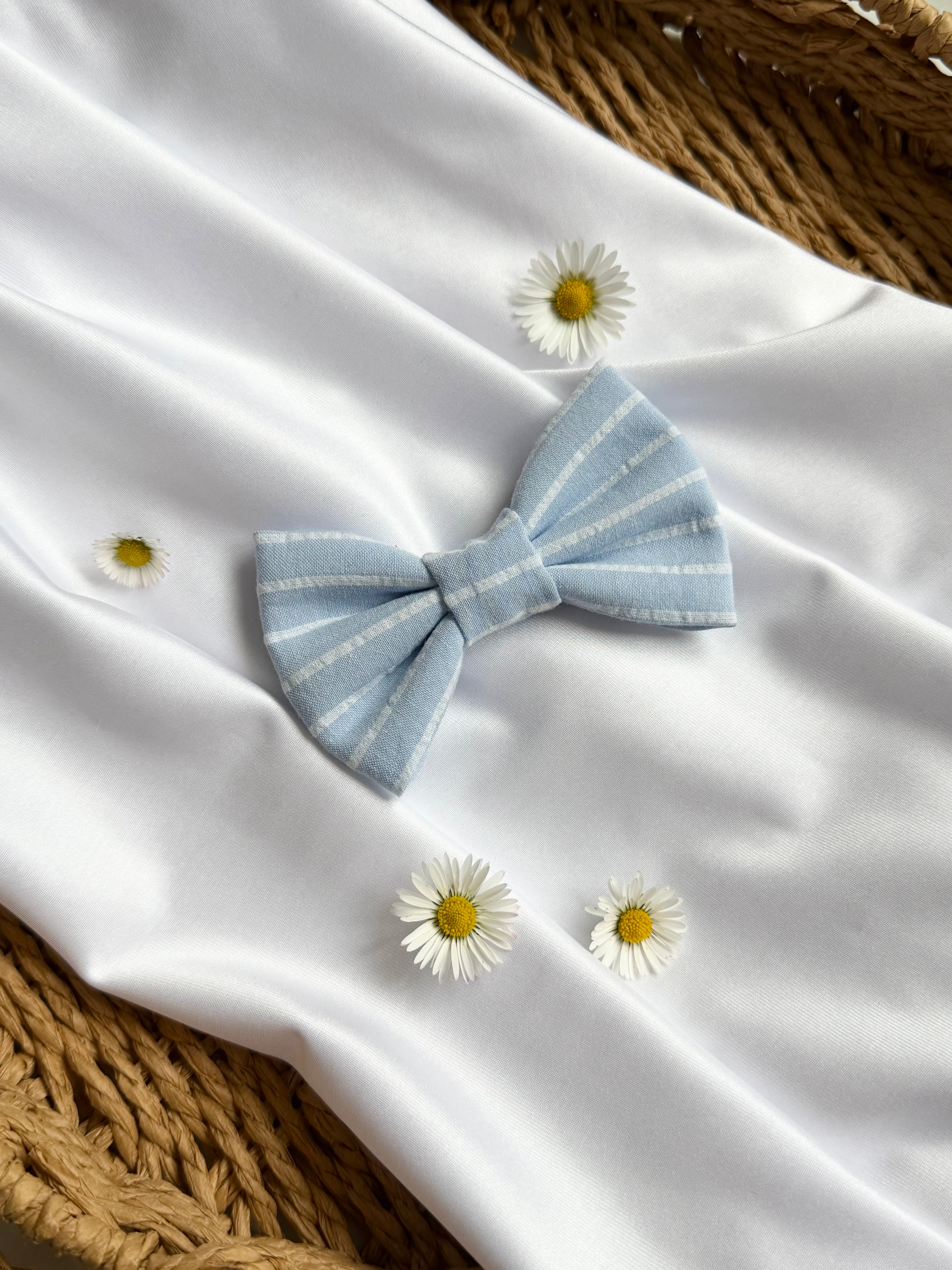Sky Blue Striped Dog Bow